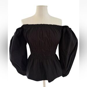 Cara Cara Black Off-Shoulder Smocked Waist Blouse Sz Small